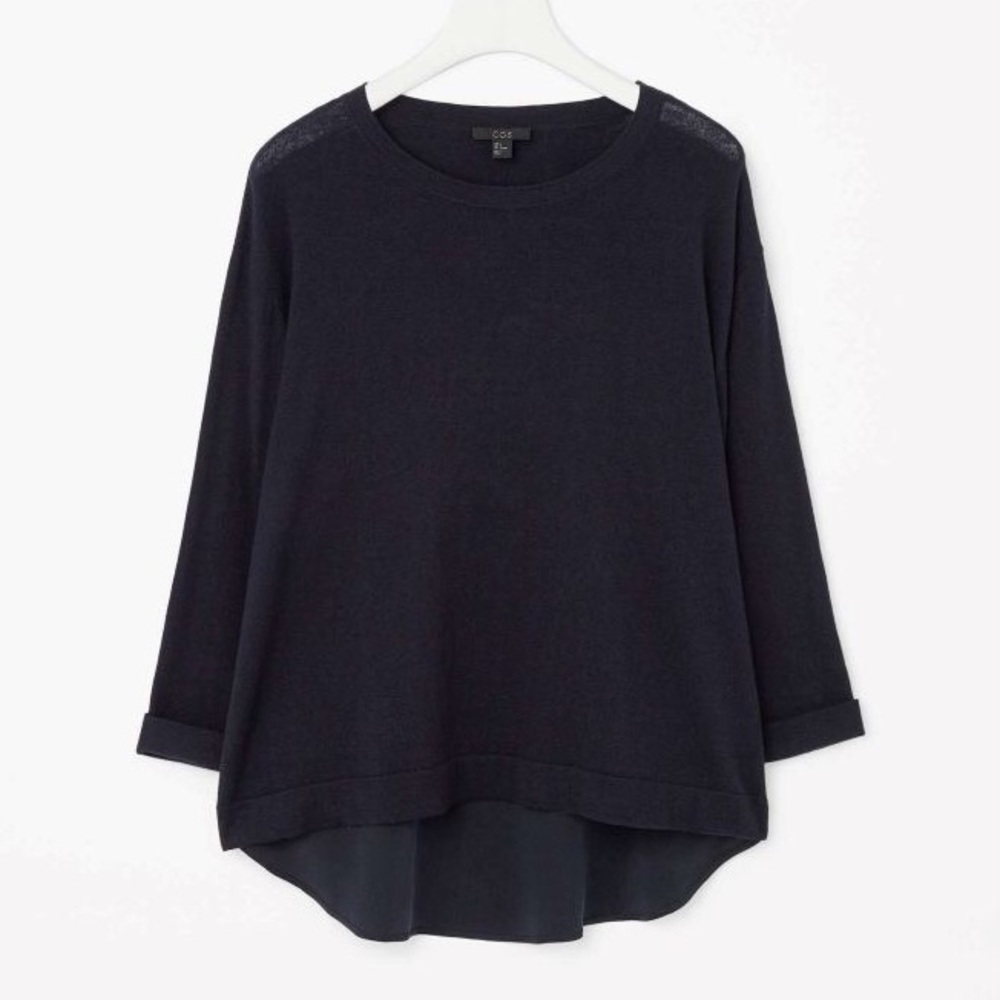 COS Navy Cotton Cashmere Blend Silk Back Jumper